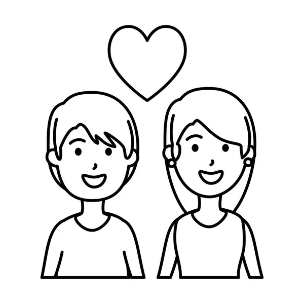 Couple amoureux avec coeur amour — Image vectorielle