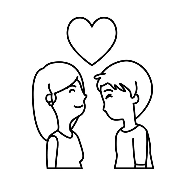 Couple amoureux avec coeur amour — Image vectorielle