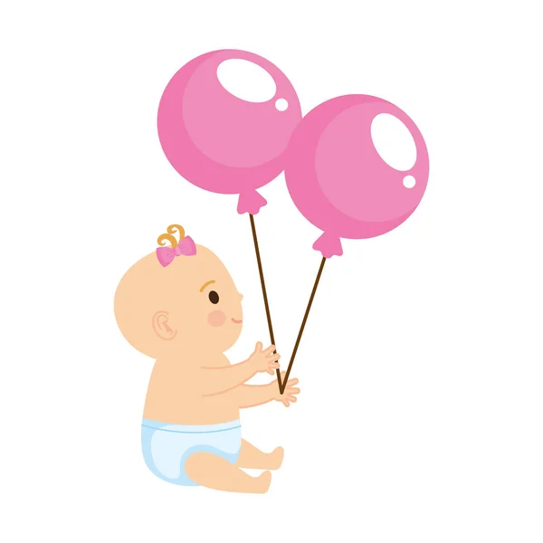 Söt och liten flicka baby med ballonger helium — Stock vektor