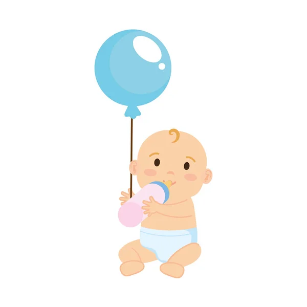 Lindo y niño pequeño bebé con globos helio — Vector de stock