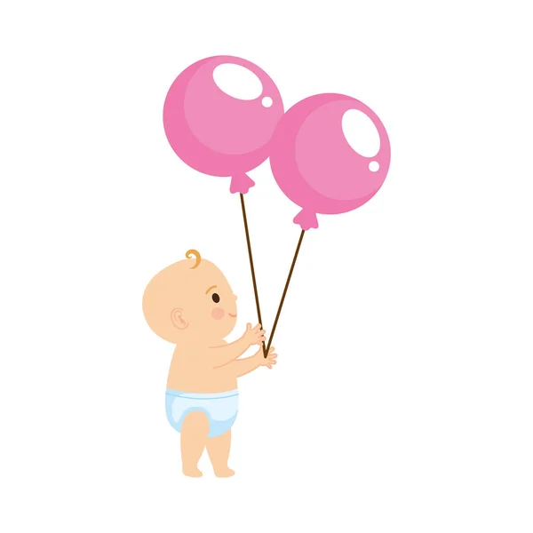 Cute and little boy baby with balloons helium — Stock Vector