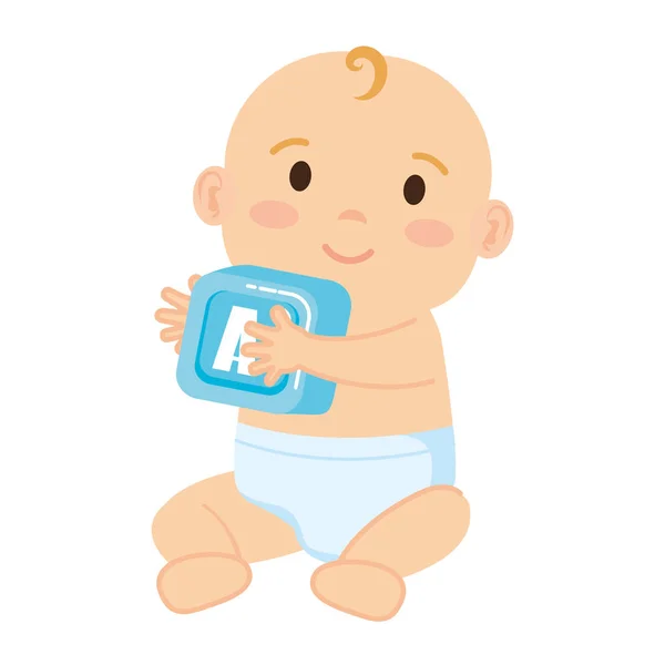 Little baby with alphabet block toy — Stock Vector