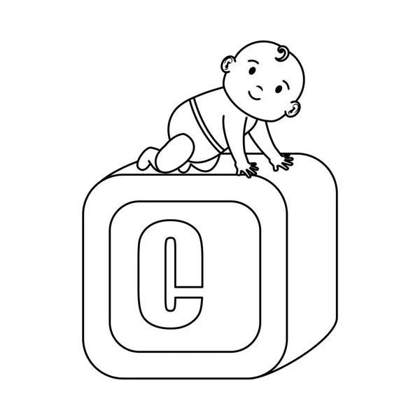 Lilla bebis med alfabetet block leksak — Stock vektor