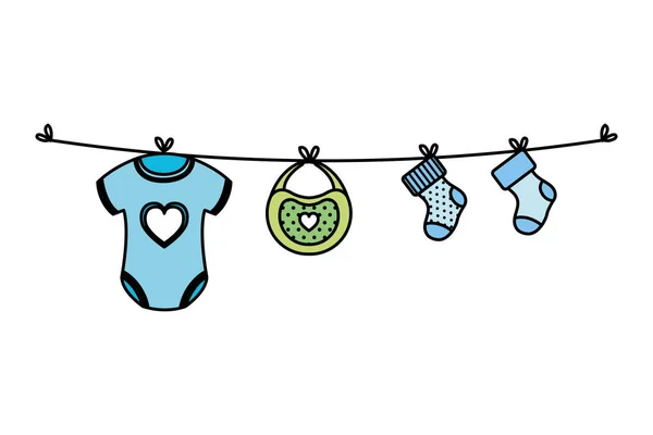Kleidung Baby hängt in Draht — Stockvektor