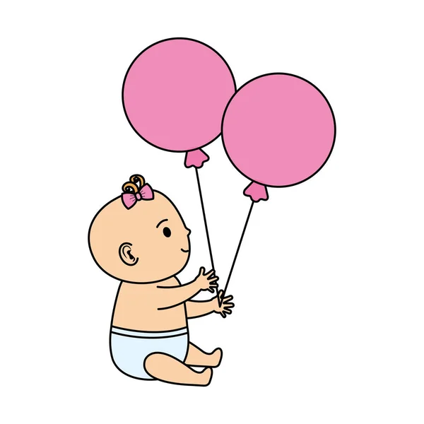 Cute and little girl baby with balloons helium — Stock Vector
