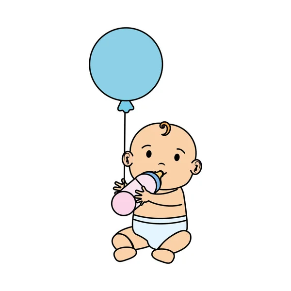 Cute and little boy baby with balloons helium — Stock Vector