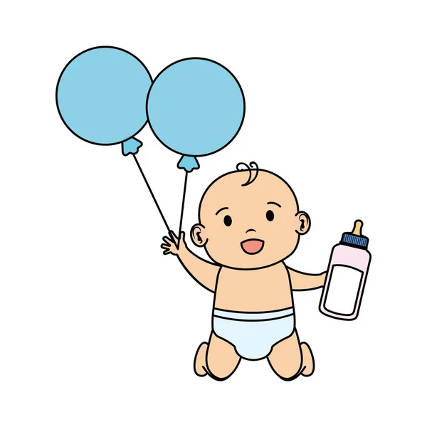 Cute and little boy baby with balloons helium — Stock Vector