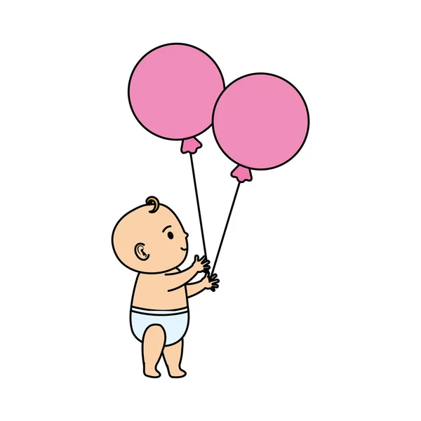 Lindo y niño pequeño bebé con globos helio — Vector de stock