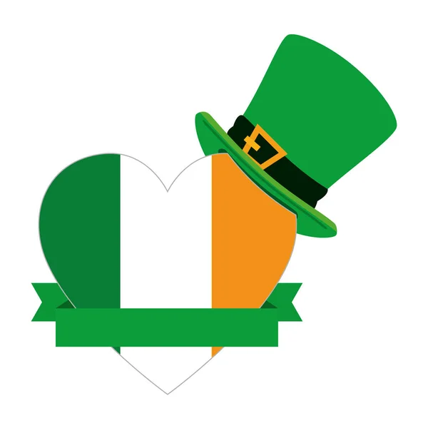 아일랜드의 국기와 요정 모자와 심장 — 스톡 벡터
