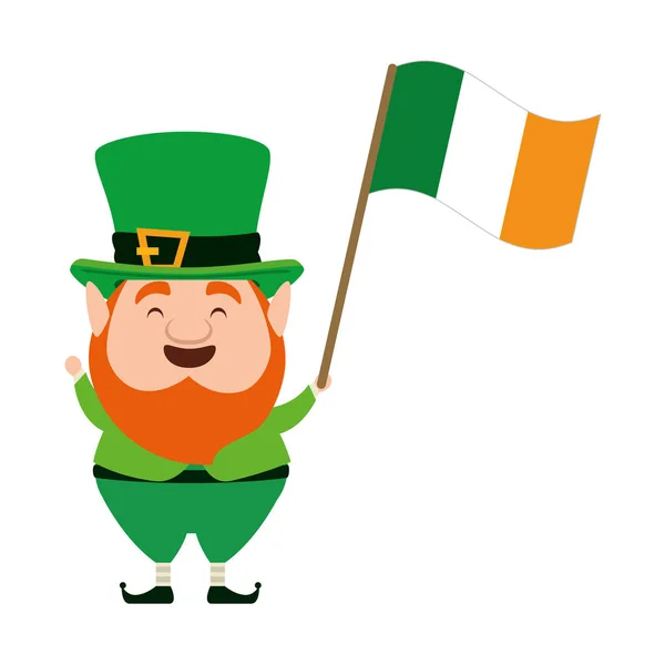 St patricks jour leprechaun avec drapeau ireland — Image vectorielle