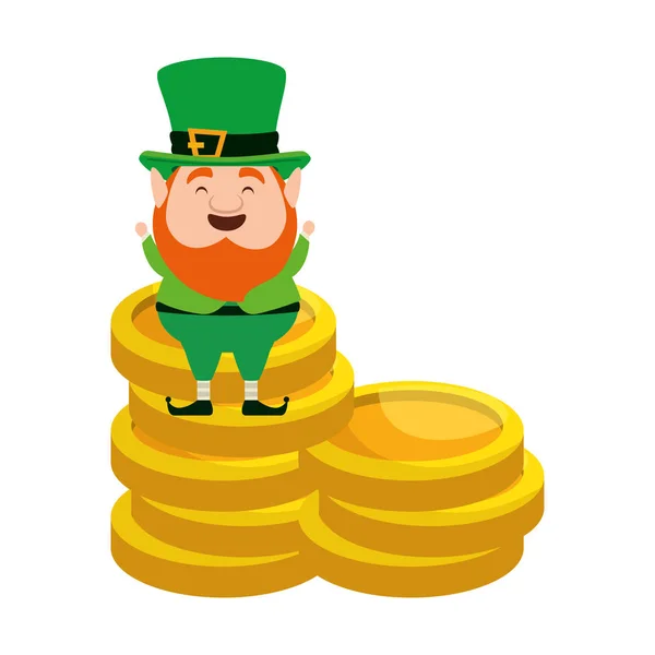 San Patricio día duende con monedas — Vector de stock