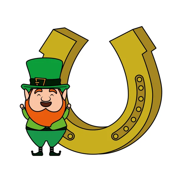 St patricks giorno leprecauno con ferro di cavallo — Vettoriale Stock