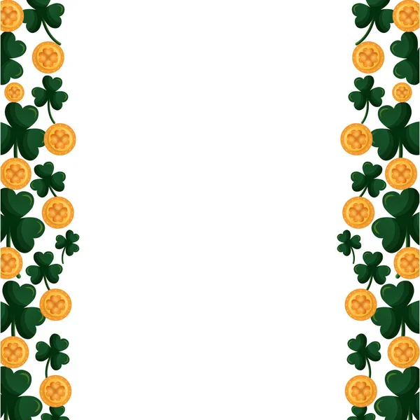 Clovers and coins border — Stock Vector