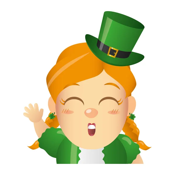 Leprechaun girl face character — Stock Vector