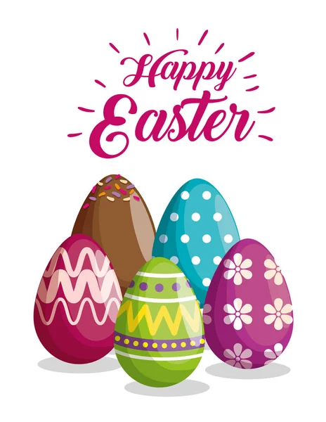 Huevos con figuras y flores decoración al evento de Pascua — Vector de stock
