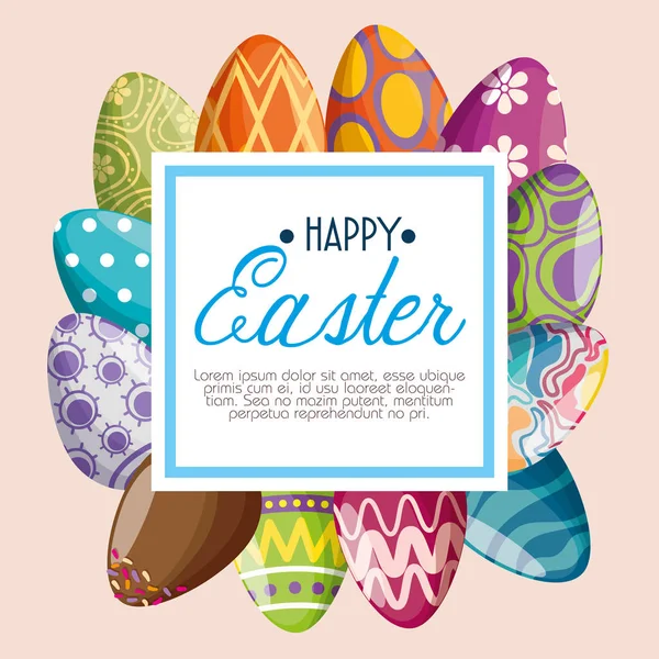 Eieren decoratie met embleem bericht Paasfeest — Stockvector
