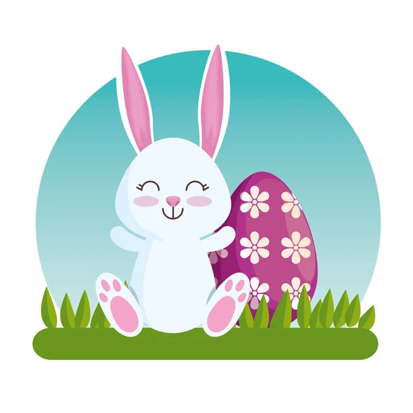 Счастливый кролик с яичницей цветы украшения — стоковый вектор
