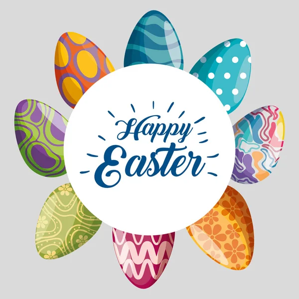 Ευτυχισμένο Πάσχα ετικέτα με διακόσμηση αυγά — Διανυσματικό Αρχείο