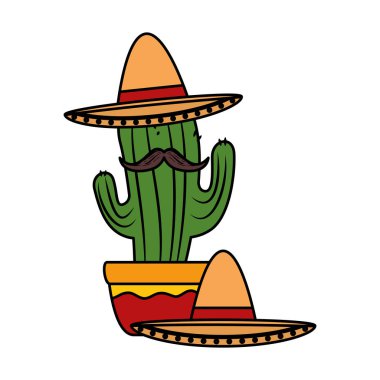 mariachi şapka karakteri ile Meksika kaktüs