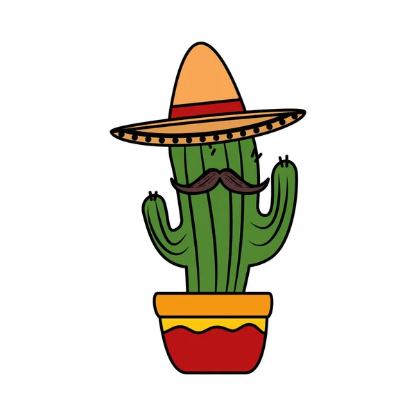 Mexican cactus with mariachi hat character — Stock Vector