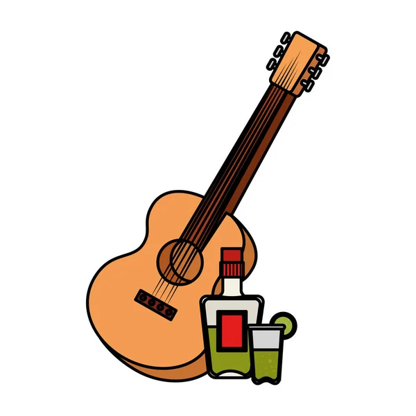 Gitarr instrument med tequila flaska — Stock vektor