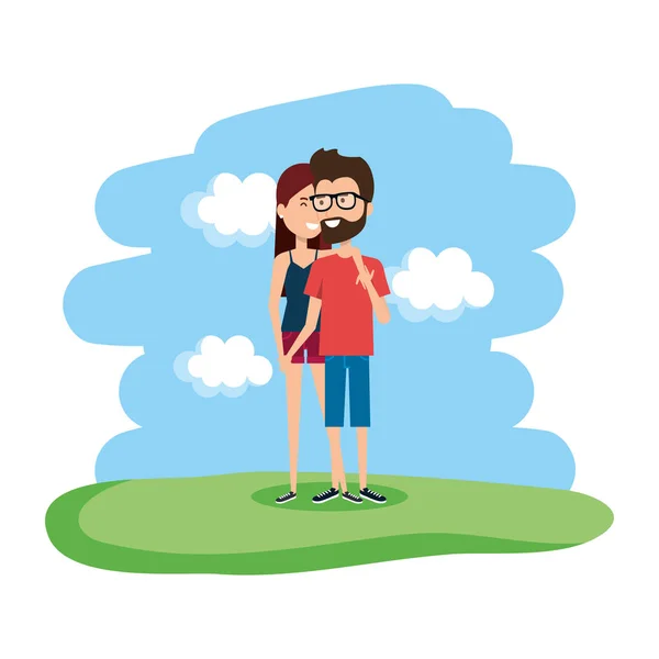 Couple dans les personnages du paysage — Image vectorielle