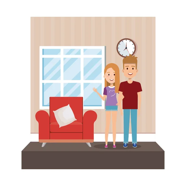 Pareja en el salón personajes — Vector de stock