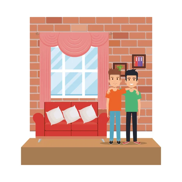 Dva muži v obývacím pokoji — Stockový vektor
