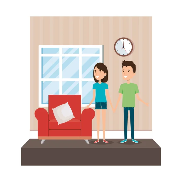 Couple in the livingroom characters — Stock Vector