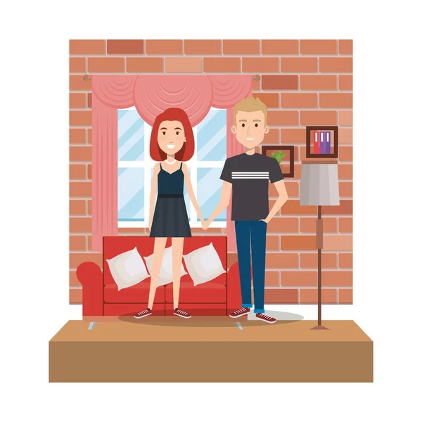 Pareja en el salón personajes — Vector de stock