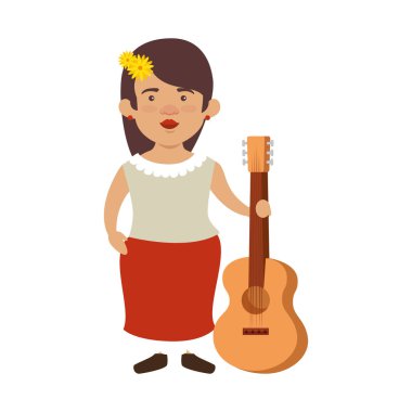 Geleneksel Meksika kadın saç çiçek ve gitar ile