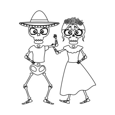 iskelet katrina ve mariachi karakter