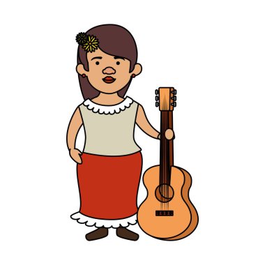 Geleneksel Meksika kadın saç çiçek ve gitar ile