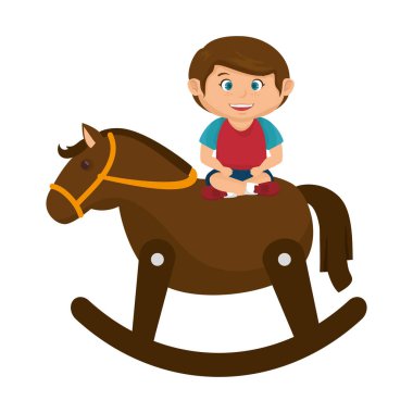 tahta at oyuncak olan küçük çocuk