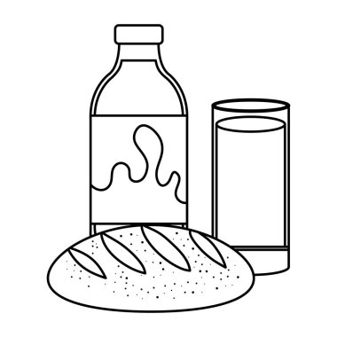 lezzetli süt şişesi ile ekmek vektör çizim tasarım