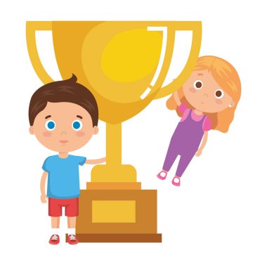 Sadece trophy Kupası ile öğrenciler çift çocuklar