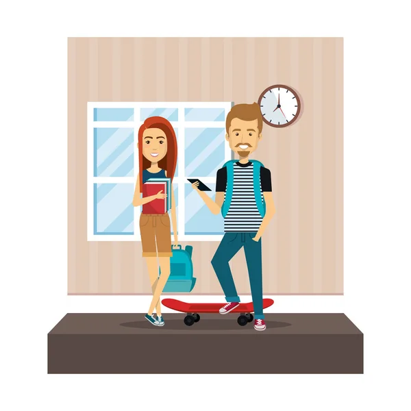 Pareja en el pasillo casa — Vector de stock