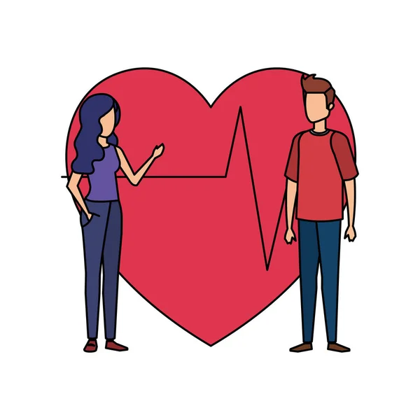 Couple avec cardio cardiaque — Image vectorielle