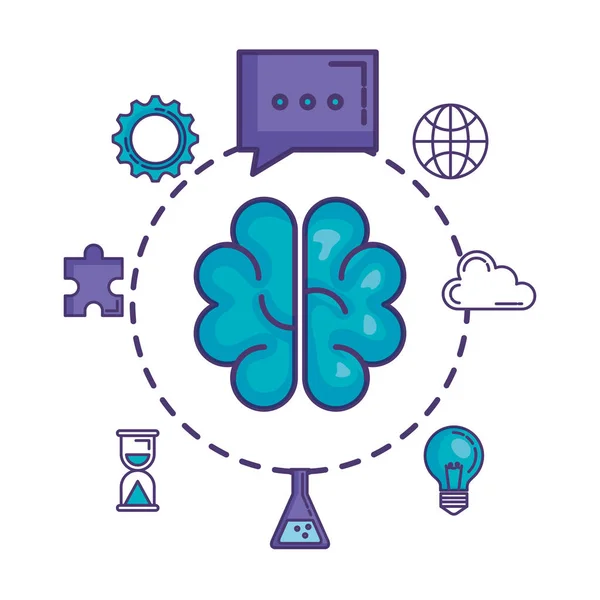 Cérebro invadindo com ícones de negócios definidos — Vetor de Stock