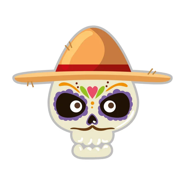 Dag doodsmasker met mariachi hoed — Stockvector
