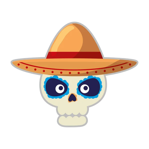 Máscara del día de la muerte con sombrero de mariachi — Vector de stock