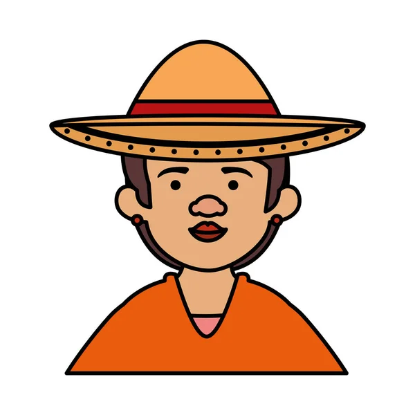 Mujer mexicana tradicional con sombrero — Vector de stock