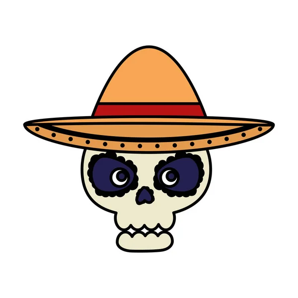 Máscara del día de la muerte con sombrero de mariachi — Vector de stock