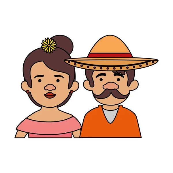 Personajes tradicionales de pareja mexicana — Vector de stock