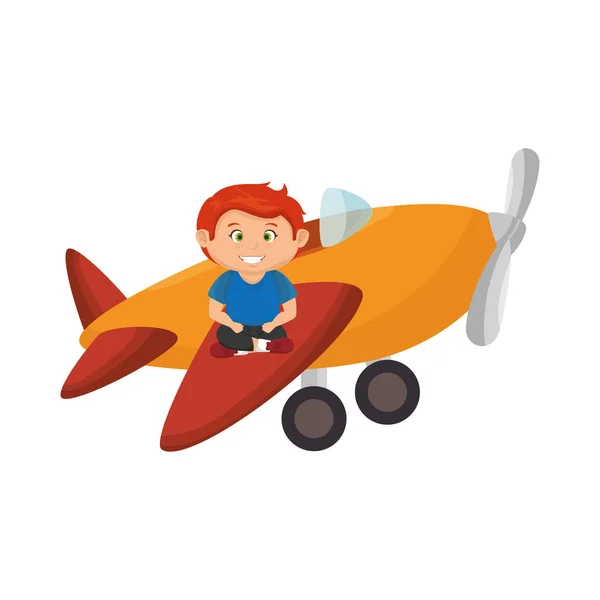 Liten pojke med flygplan leksak — Stock vektor