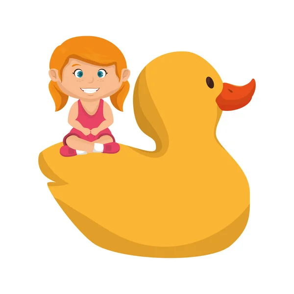 Liten flicka med gummi ducky leksak — Stock vektor