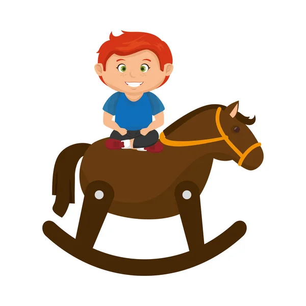 Jongetje met houten paard speelgoed — Stockvector