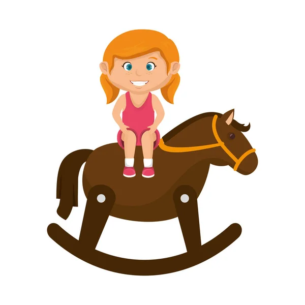 Little girl with wooden horse — Stock Vector