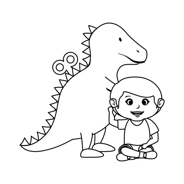 Little boy with tyrannosaurus rex toy — Stock Vector