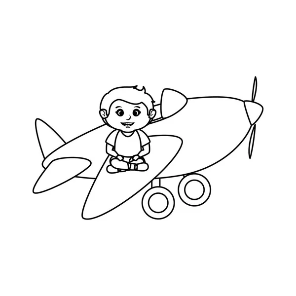 Mały chłopiec z samolotu zabawka — Wektor stockowy